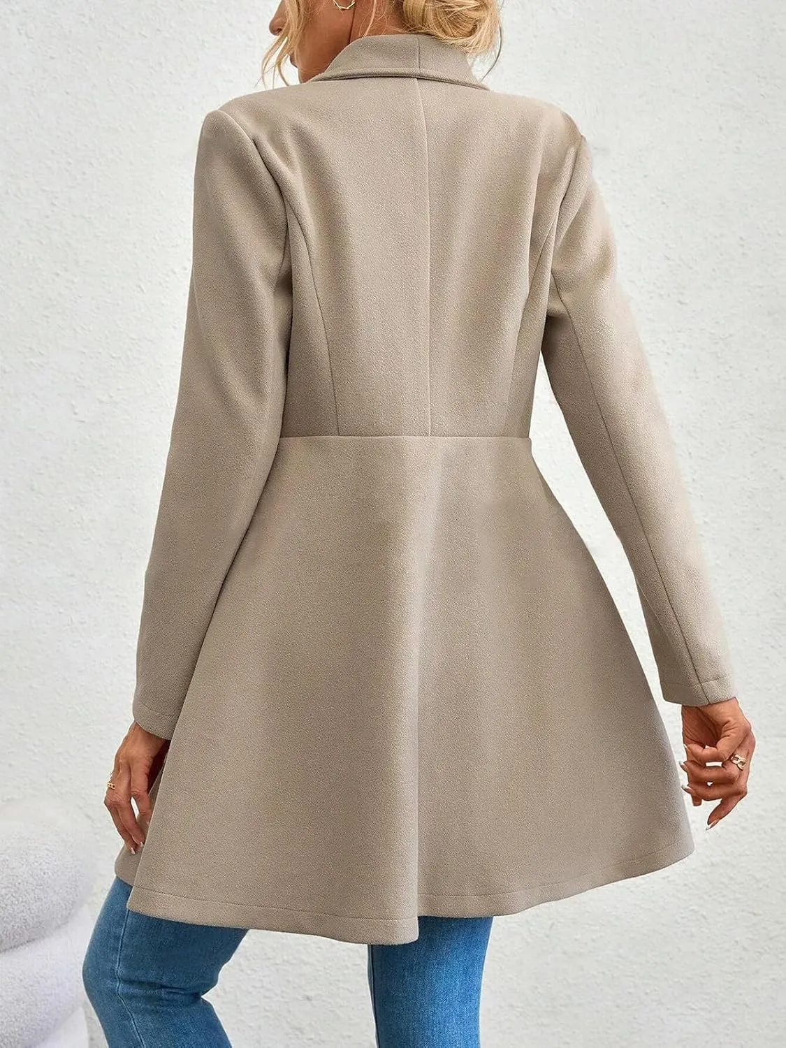 Womens Pea Trench Coats Lapel Double Breasted Casual Jackets Buttoned Elegant Work Winter Outerwear