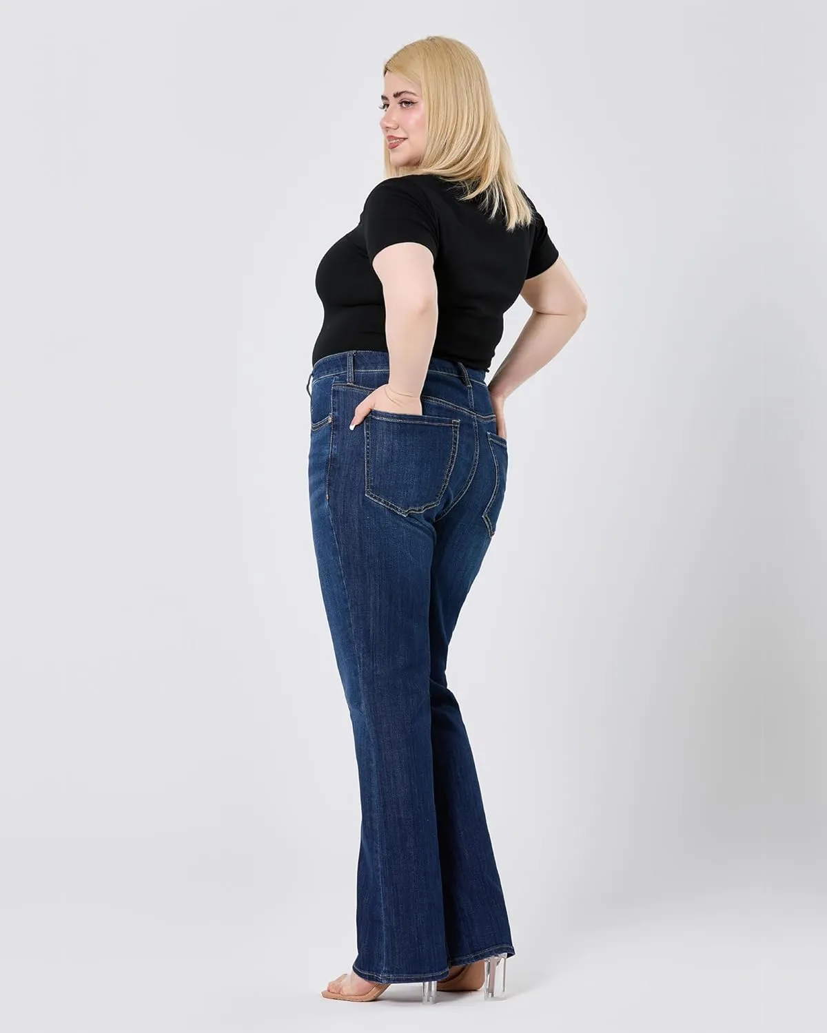 Women's Plus Size Bell Bottom Jeans Mid High Rise Flare Jean Skinny Stretchy Denim Pants