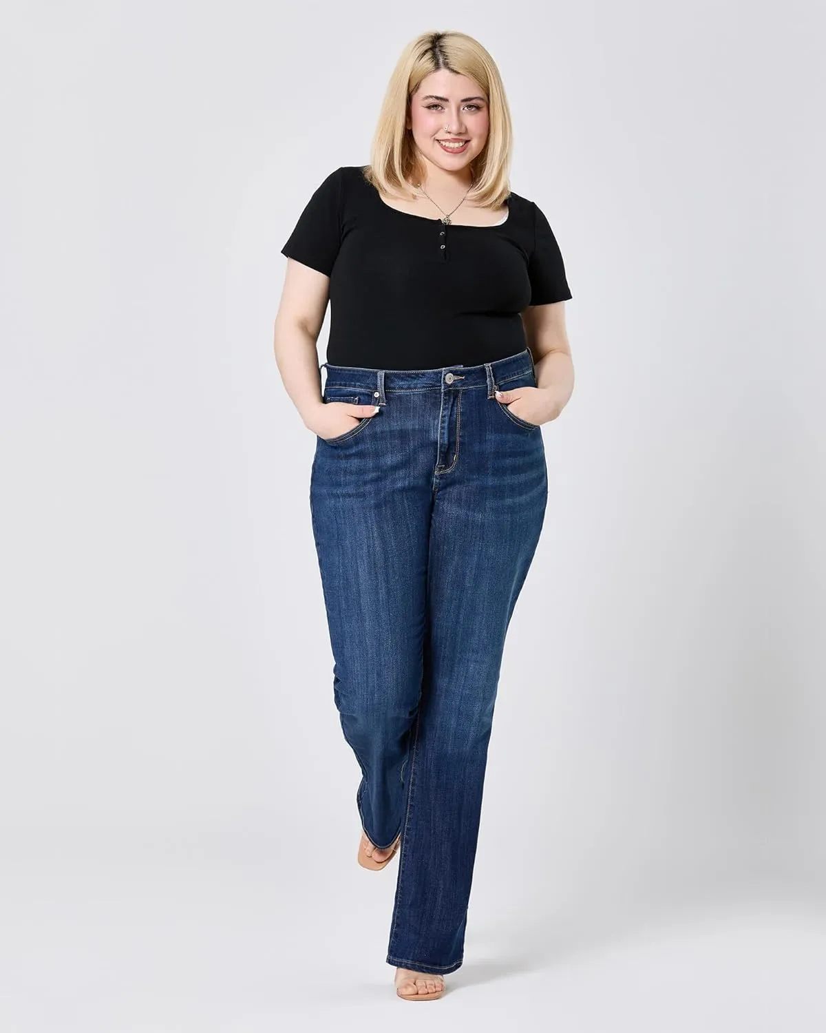 Women's Plus Size Bell Bottom Jeans Mid High Rise Flare Jean Skinny Stretchy Denim Pants