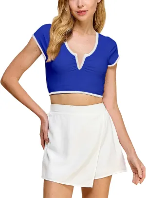 Women's Short Sleeve Athletic Tops Summer Slim Fit Gym Crop Baby Tee Workout Running Sports Shirts