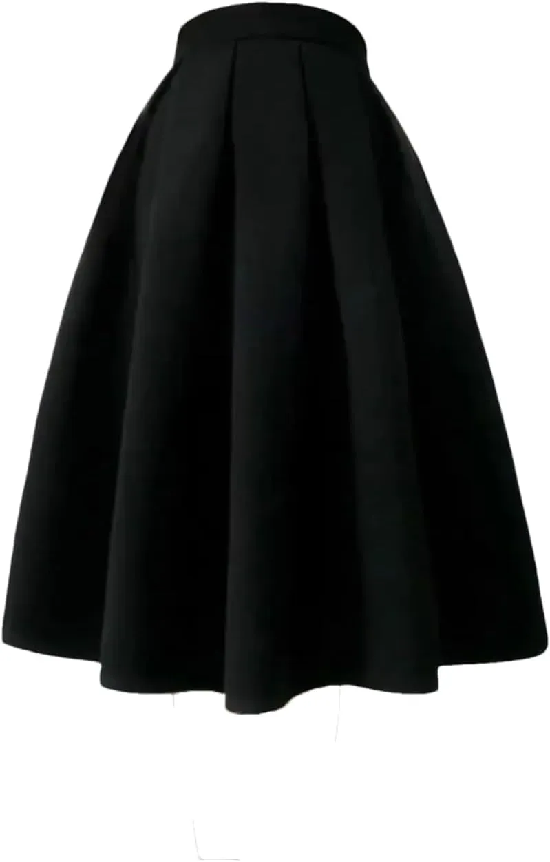 Women's Spring and Autumn Casual Solid Color Half Skirt High Waist Fold Long A- Line Skirt