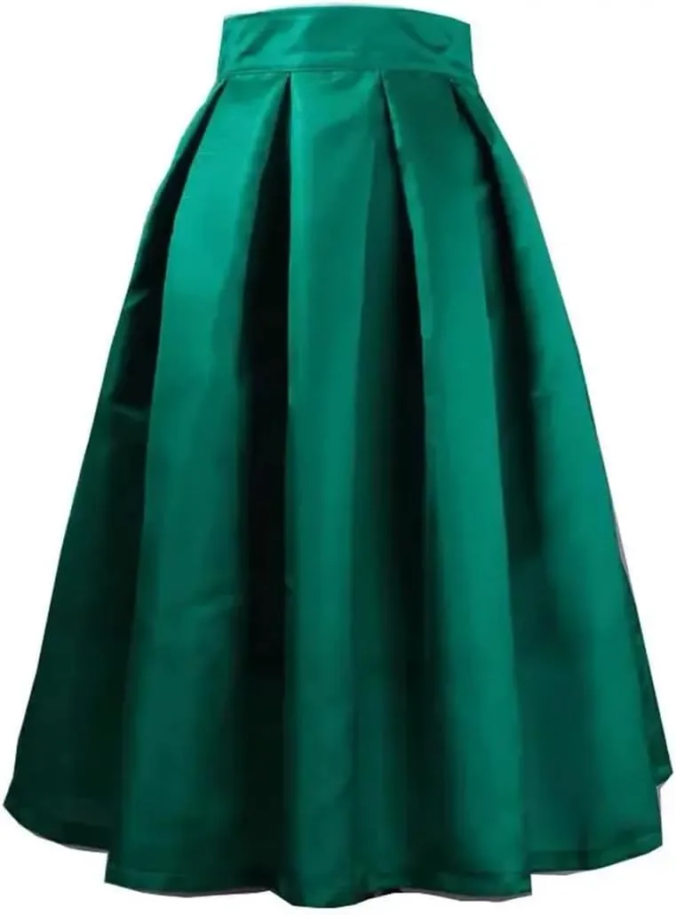 Women's Spring and Autumn Casual Solid Color Half Skirt High Waist Fold Long A- Line Skirt