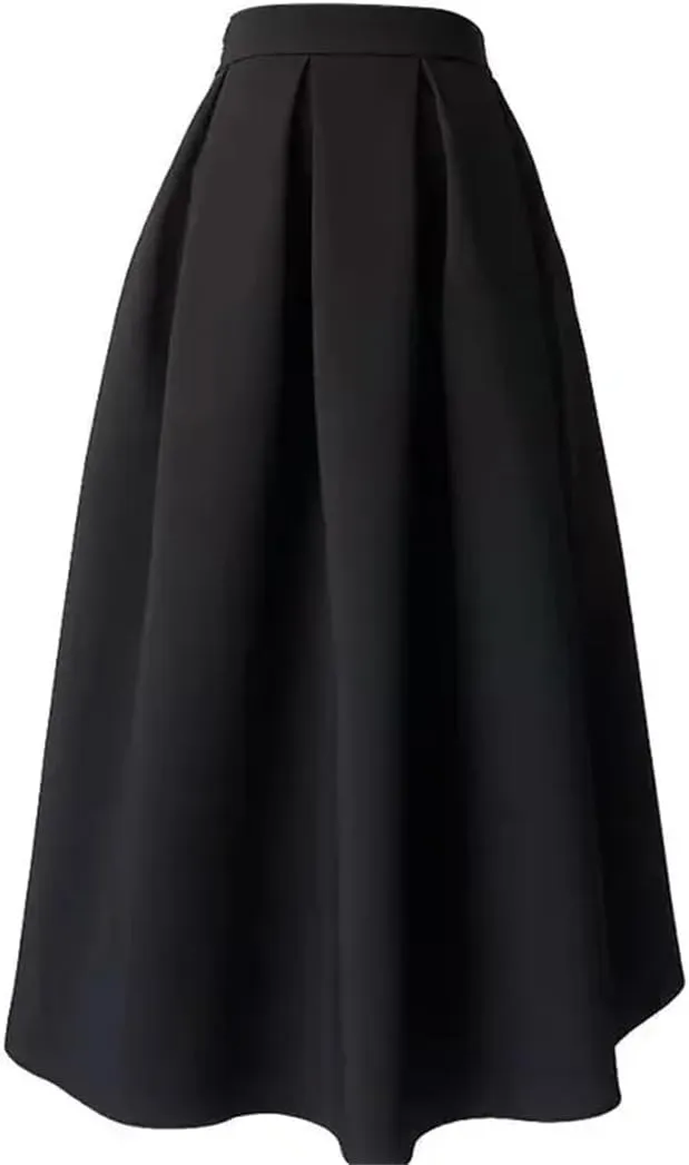 Women's Spring and Autumn Casual Solid Color Half Skirt High Waist Fold Long A- Line Skirt