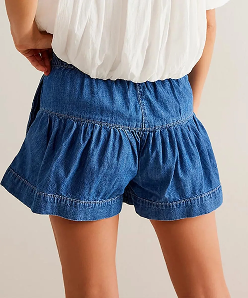 Womens Summer Casual Lightweight Denim Shorts High Waisted Baggy Stretch Pleated Jean Shorts with Pockets