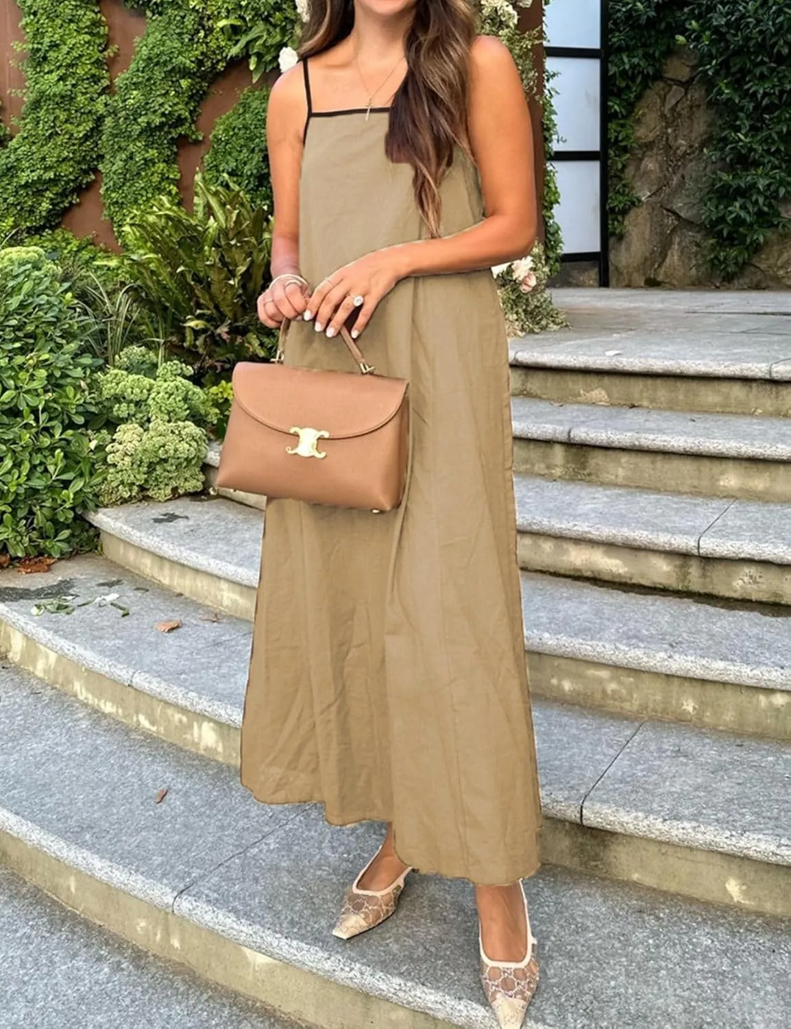 Womens Summer Maxi Dress 2025 Spaghetti Strap Dress Linen Sleeveless Backless Flowy Long Beach Dresses