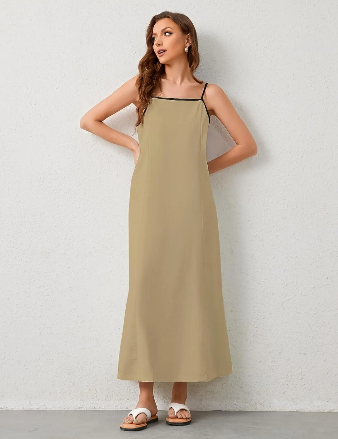 Womens Summer Maxi Dress 2025 Spaghetti Strap Dress Linen Sleeveless Backless Flowy Long Beach Dresses