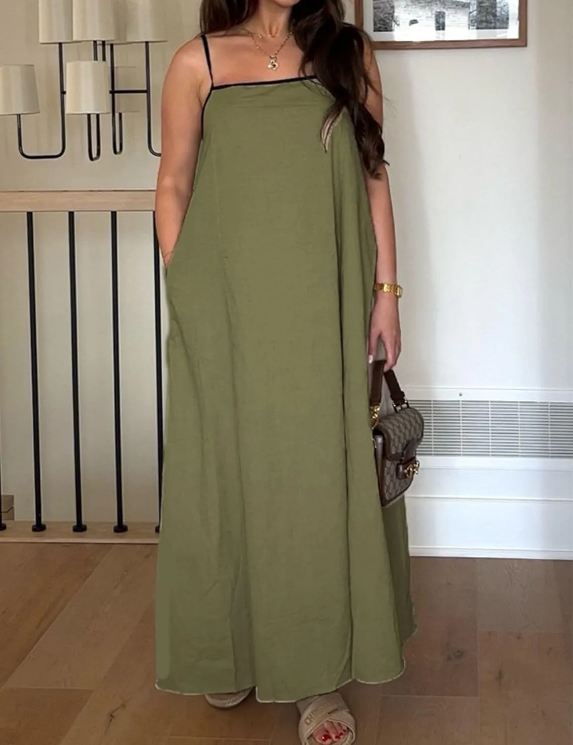 Womens Summer Maxi Dress 2025 Spaghetti Strap Dress Linen Sleeveless Backless Flowy Long Beach Dresses