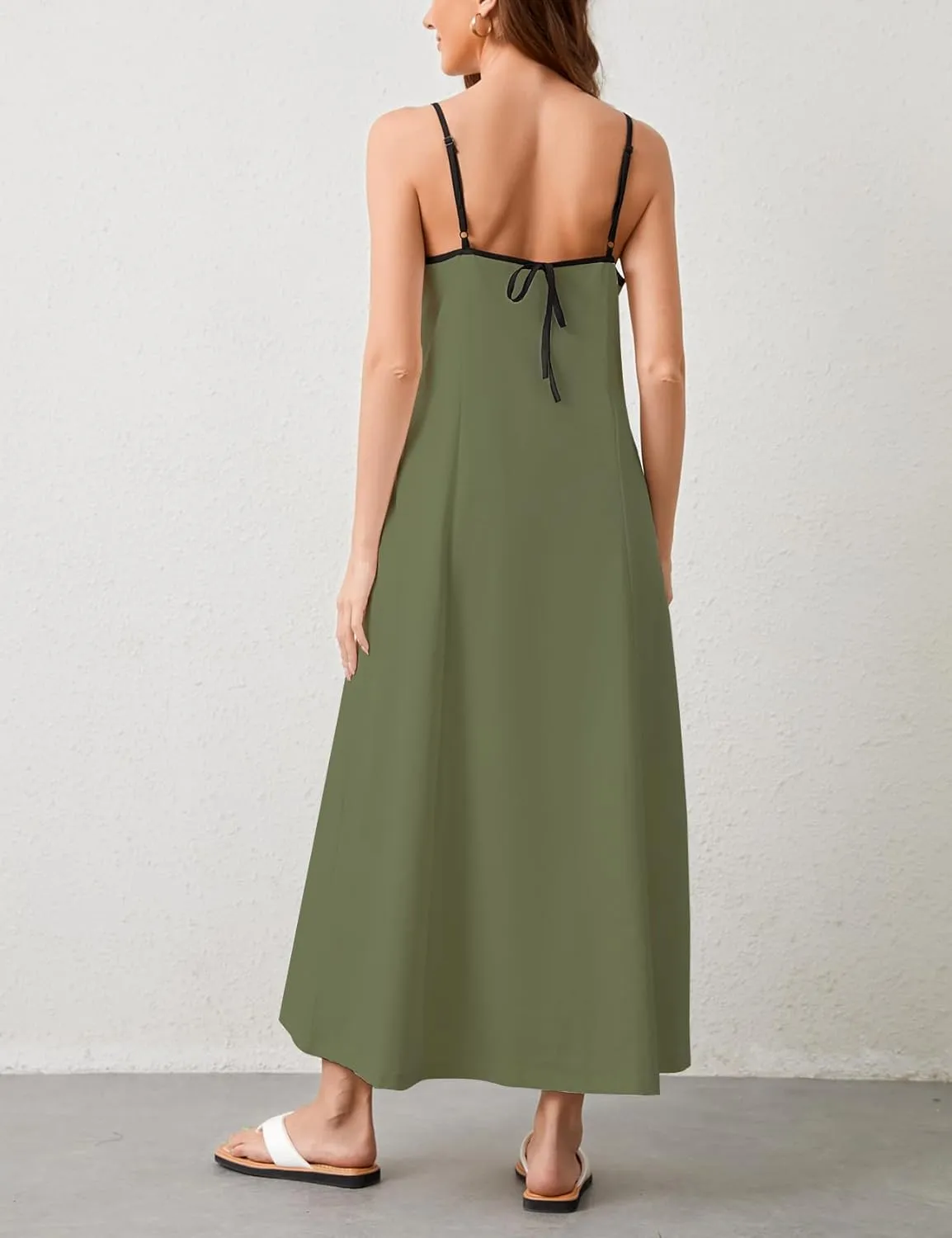 Womens Summer Maxi Dress 2025 Spaghetti Strap Dress Linen Sleeveless Backless Flowy Long Beach Dresses