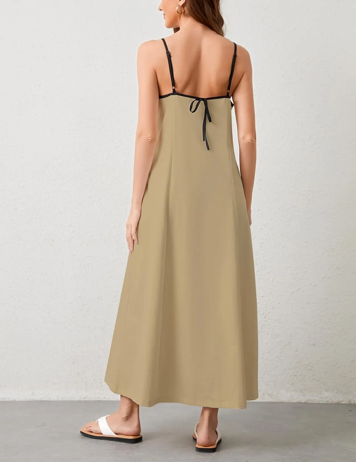 Womens Summer Maxi Dress 2025 Spaghetti Strap Dress Linen Sleeveless Backless Flowy Long Beach Dresses