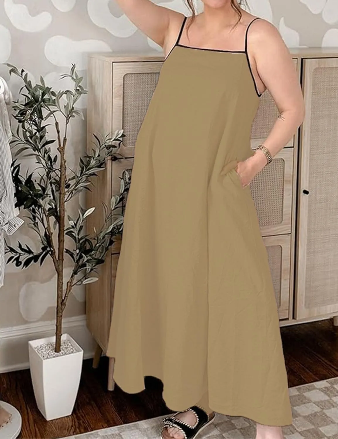Womens Summer Maxi Dress 2025 Spaghetti Strap Dress Linen Sleeveless Backless Flowy Long Beach Dresses