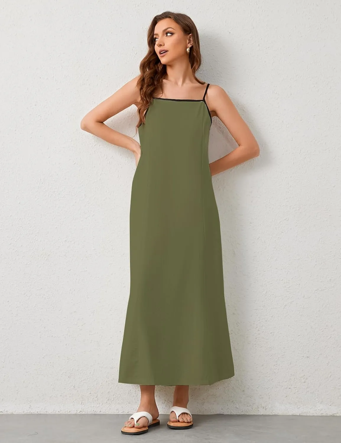 Womens Summer Maxi Dress 2025 Spaghetti Strap Dress Linen Sleeveless Backless Flowy Long Beach Dresses