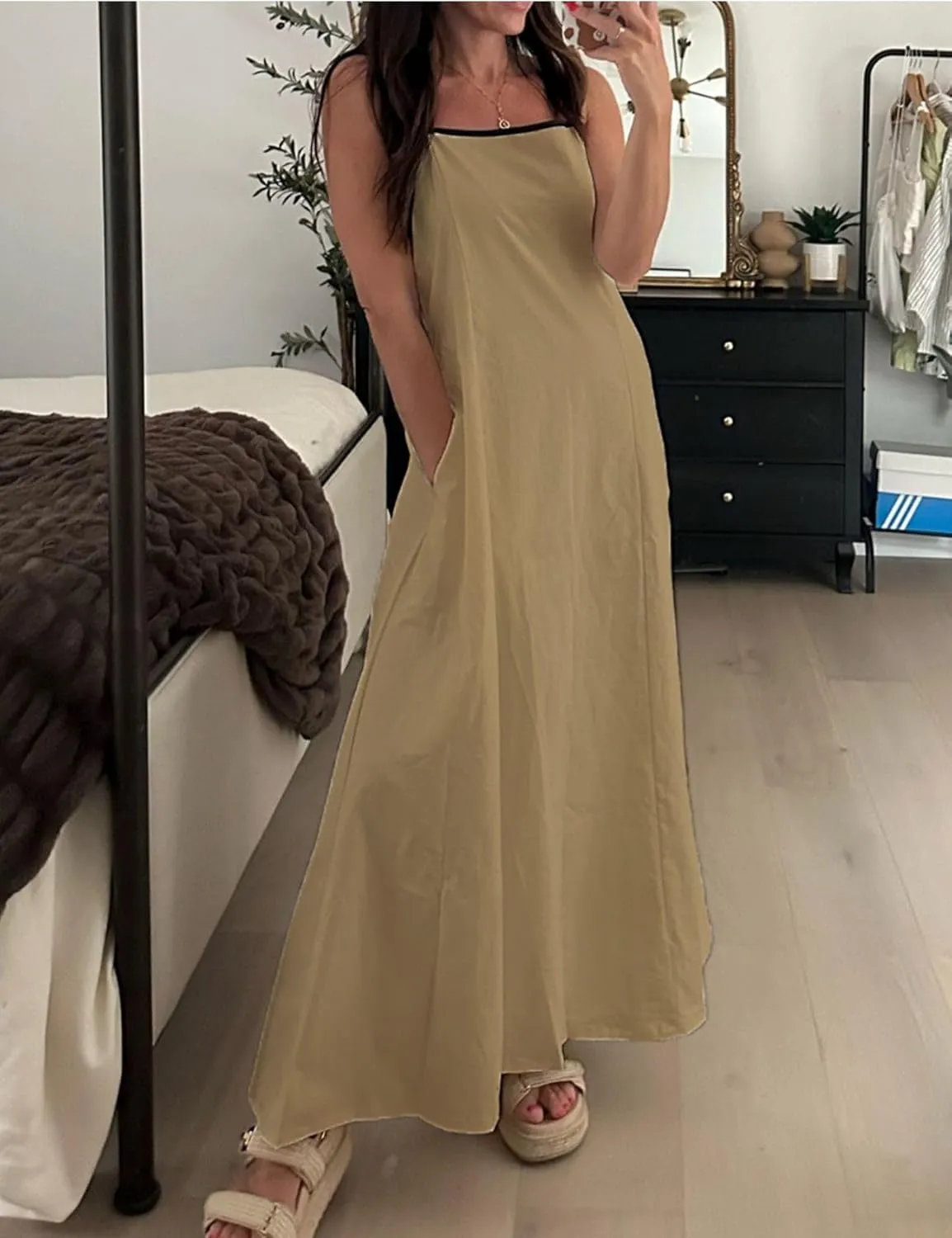Womens Summer Maxi Dress 2025 Spaghetti Strap Dress Linen Sleeveless Backless Flowy Long Beach Dresses