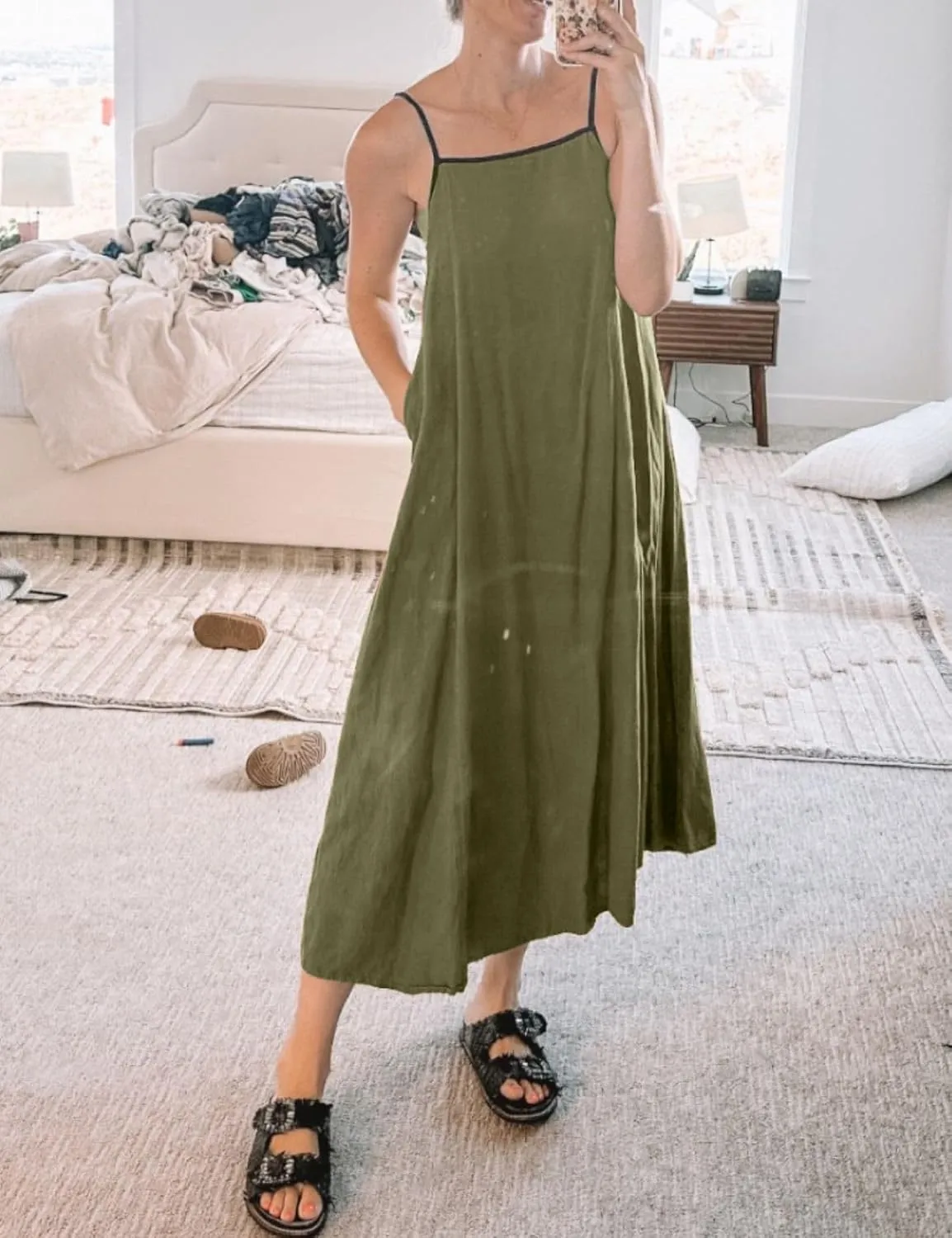 Womens Summer Maxi Dress 2025 Spaghetti Strap Dress Linen Sleeveless Backless Flowy Long Beach Dresses