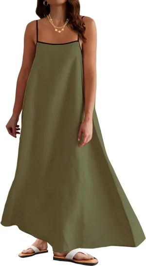 Womens Summer Maxi Dress 2025 Spaghetti Strap Dress Linen Sleeveless Backless Flowy Long Beach Dresses
