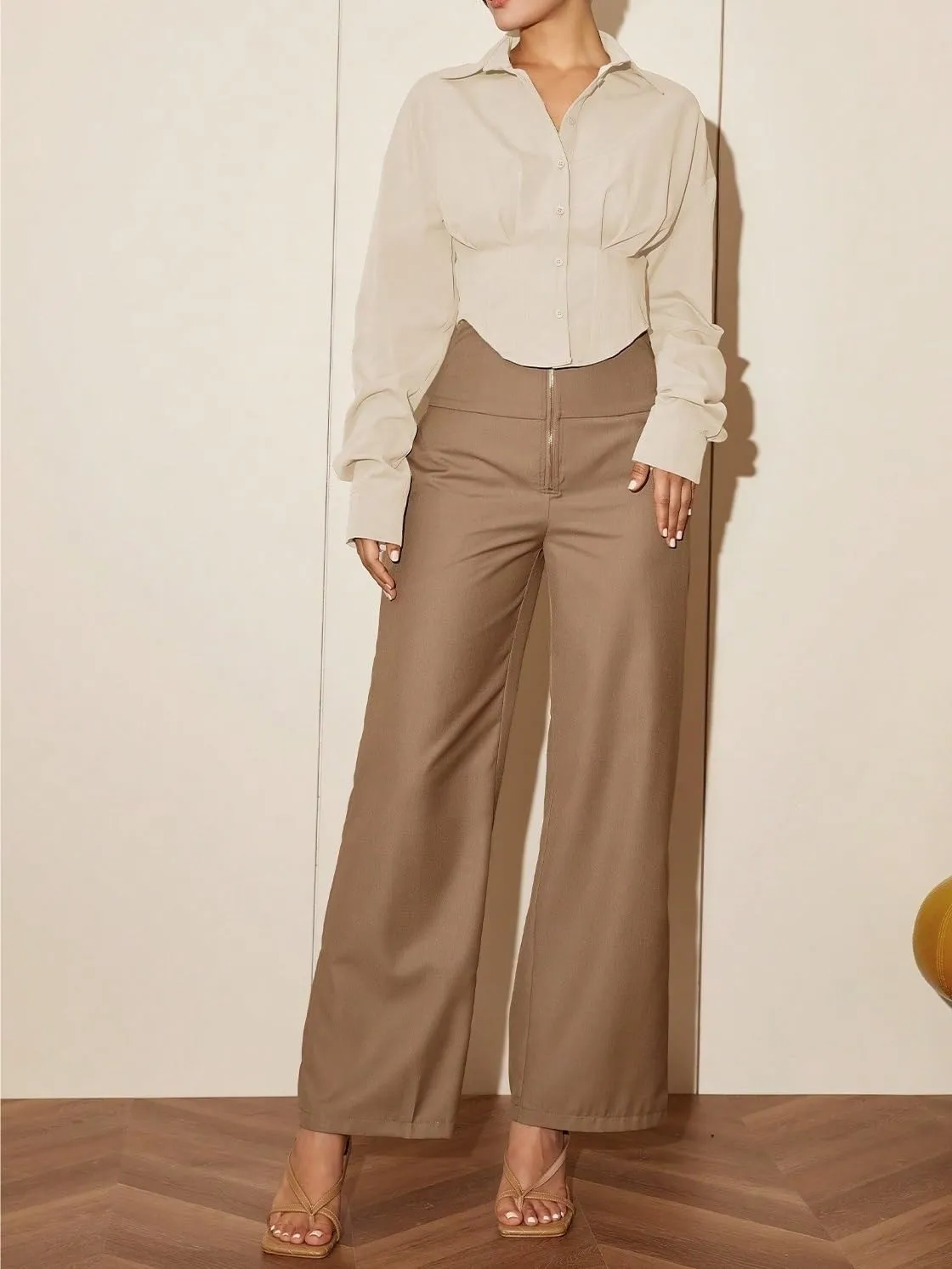 Womens Summer Work Blouse Women Long Sleeve Solid Color Waist Elegant Casual Shirt Blouse Tops