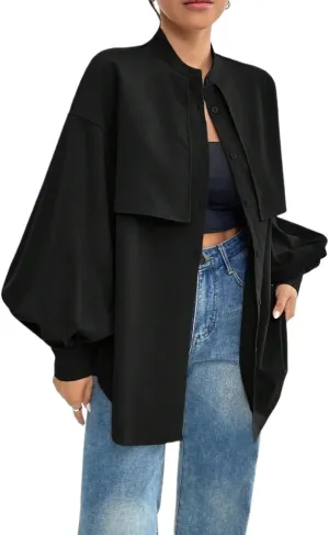 Womens Summer Work Blouse Women Solid Color Drop Shoulder Long Sleeve Casual Shirt Spring Tops