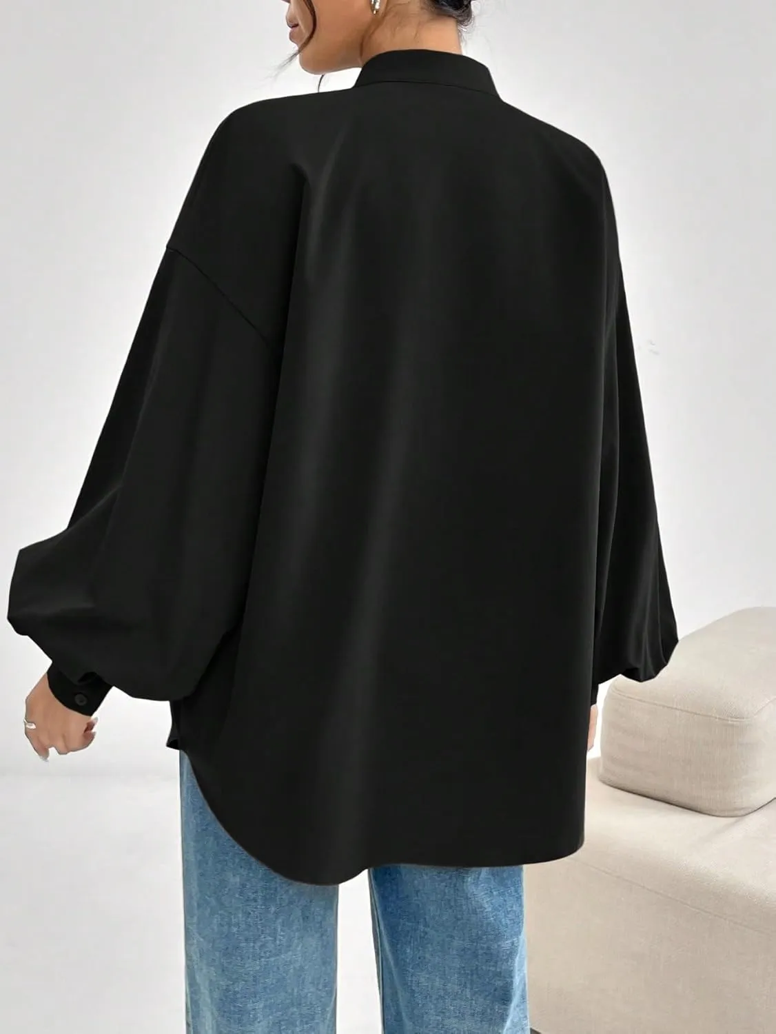 Womens Summer Work Blouse Women Solid Color Drop Shoulder Long Sleeve Casual Shirt Spring Tops