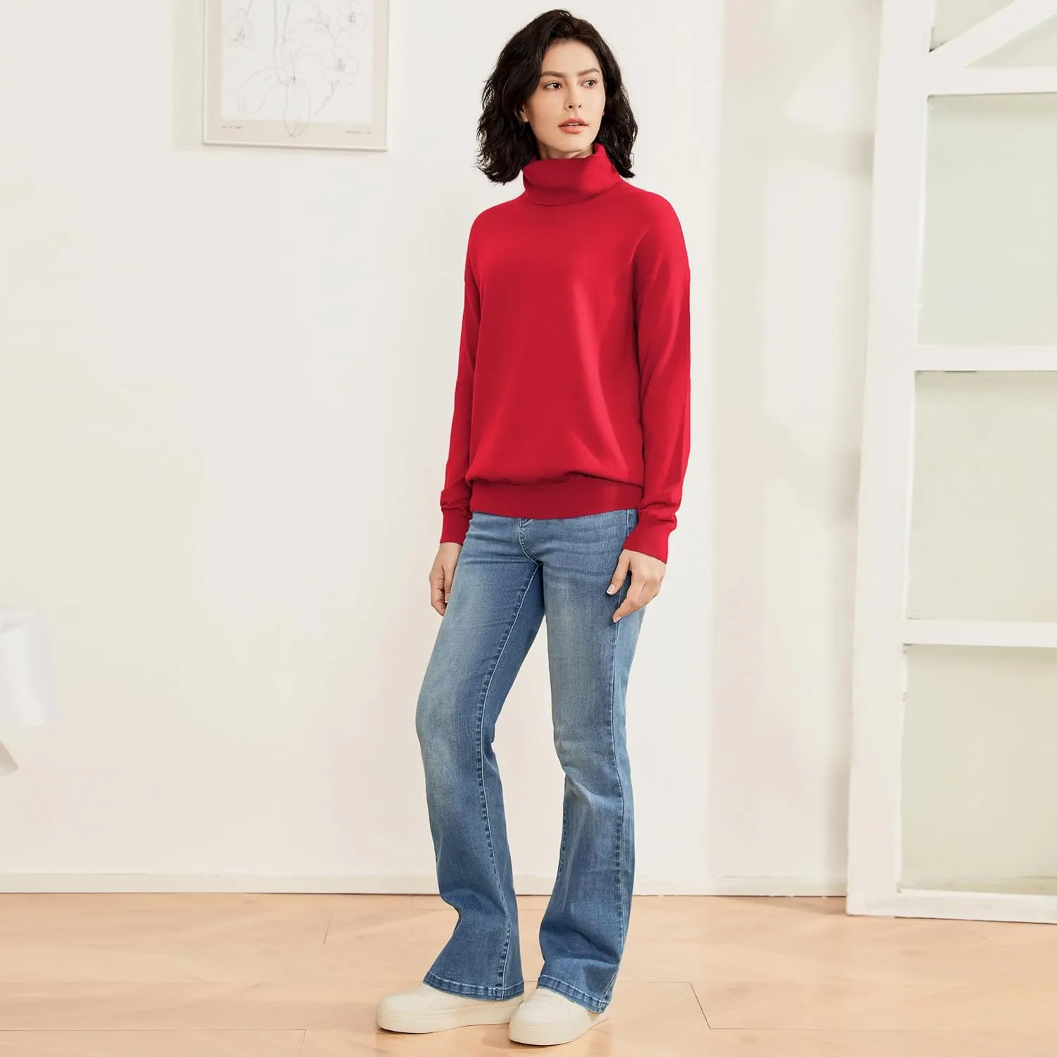 Women's Turtleneck Sweater Long Sleeve Lightweight Pullover Knit Tops