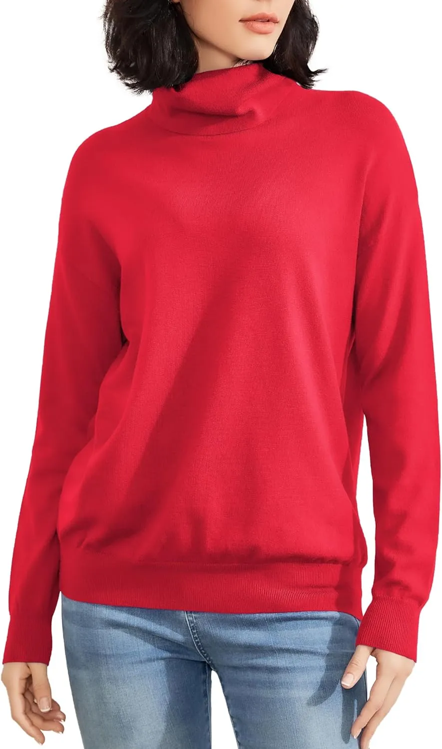 Women's Turtleneck Sweater Long Sleeve Lightweight Pullover Knit Tops