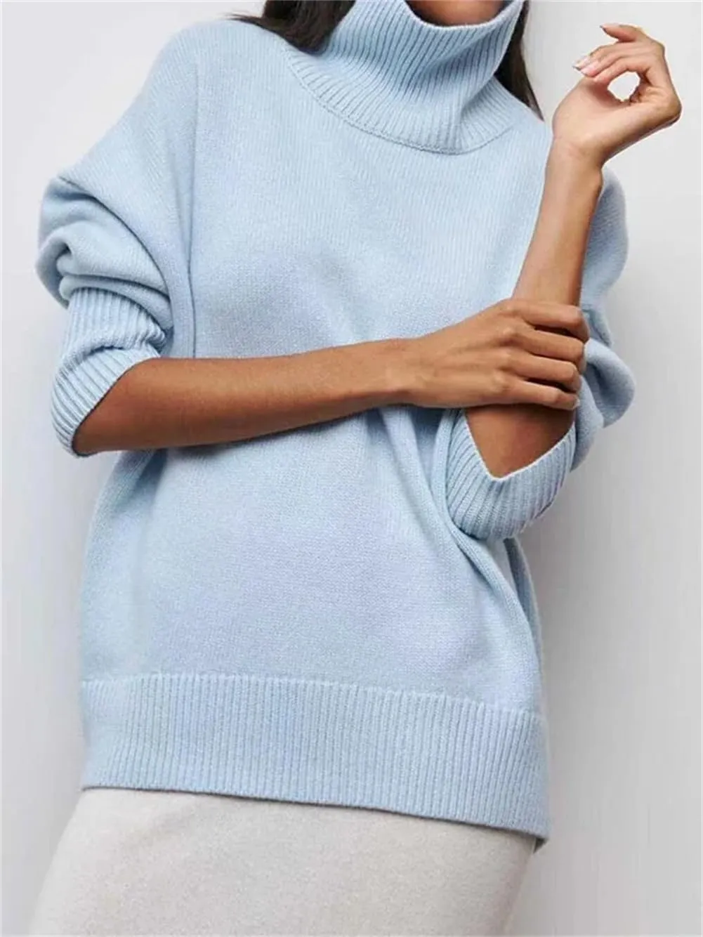 Women's Turtleneck Sweater Warm Thick Warm Soft Oversized Knitted Pullover Jumpers Top