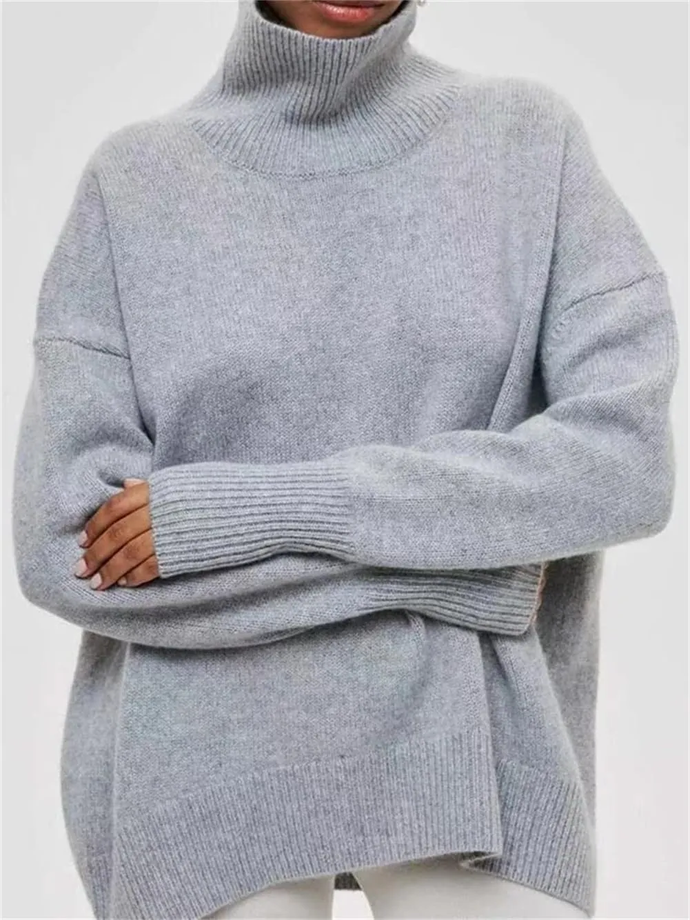 Women's Turtleneck Sweater Warm Thick Warm Soft Oversized Knitted Pullover Jumpers Top