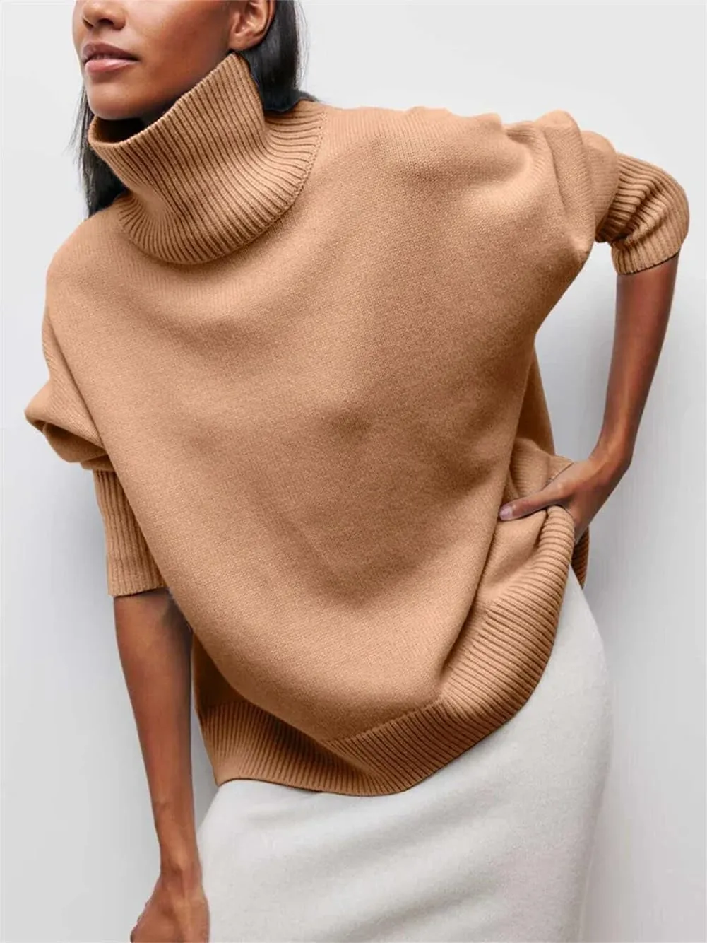 Women's Turtleneck Sweater Warm Thick Warm Soft Oversized Knitted Pullover Jumpers Top