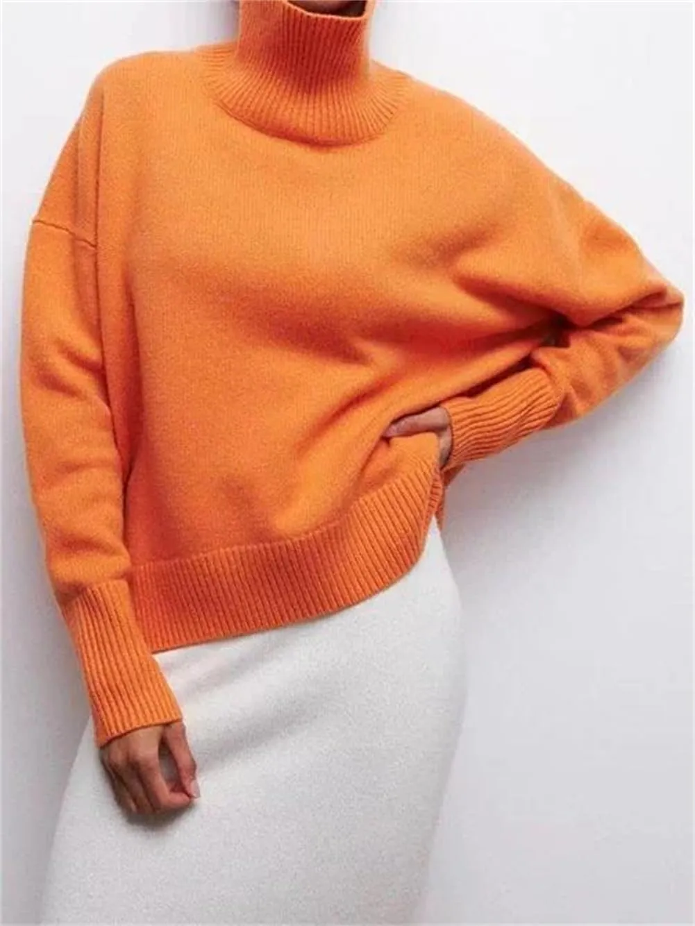 Women's Turtleneck Sweater Warm Thick Warm Soft Oversized Knitted Pullover Jumpers Top