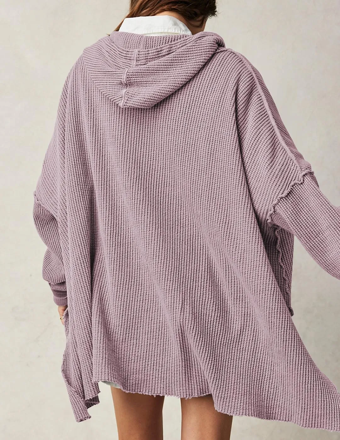 Womens Waffle Knit Hoodies Oversized Sweatshirt Long Sleeve Pullover Sweater