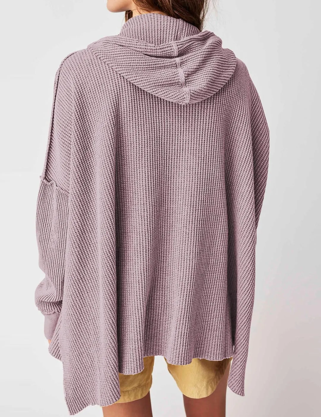 Womens Waffle Knit Hoodies Oversized Sweatshirt Long Sleeve Pullover Sweater