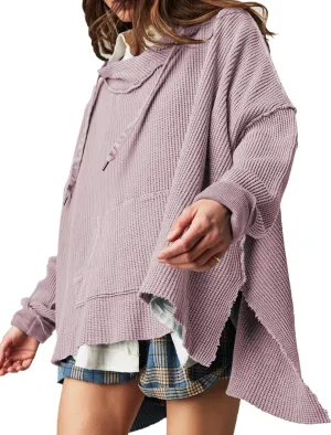 Womens Waffle Knit Hoodies Oversized Sweatshirt Long Sleeve Pullover Sweater