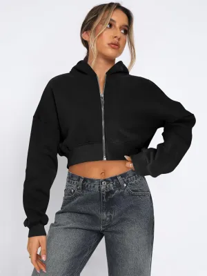 Women's Y2K Coquette Cropped Fleece Hoodie Cottagecore Long Sleeve Sweatshirt Acubi Aesthetics Zipper Clothing