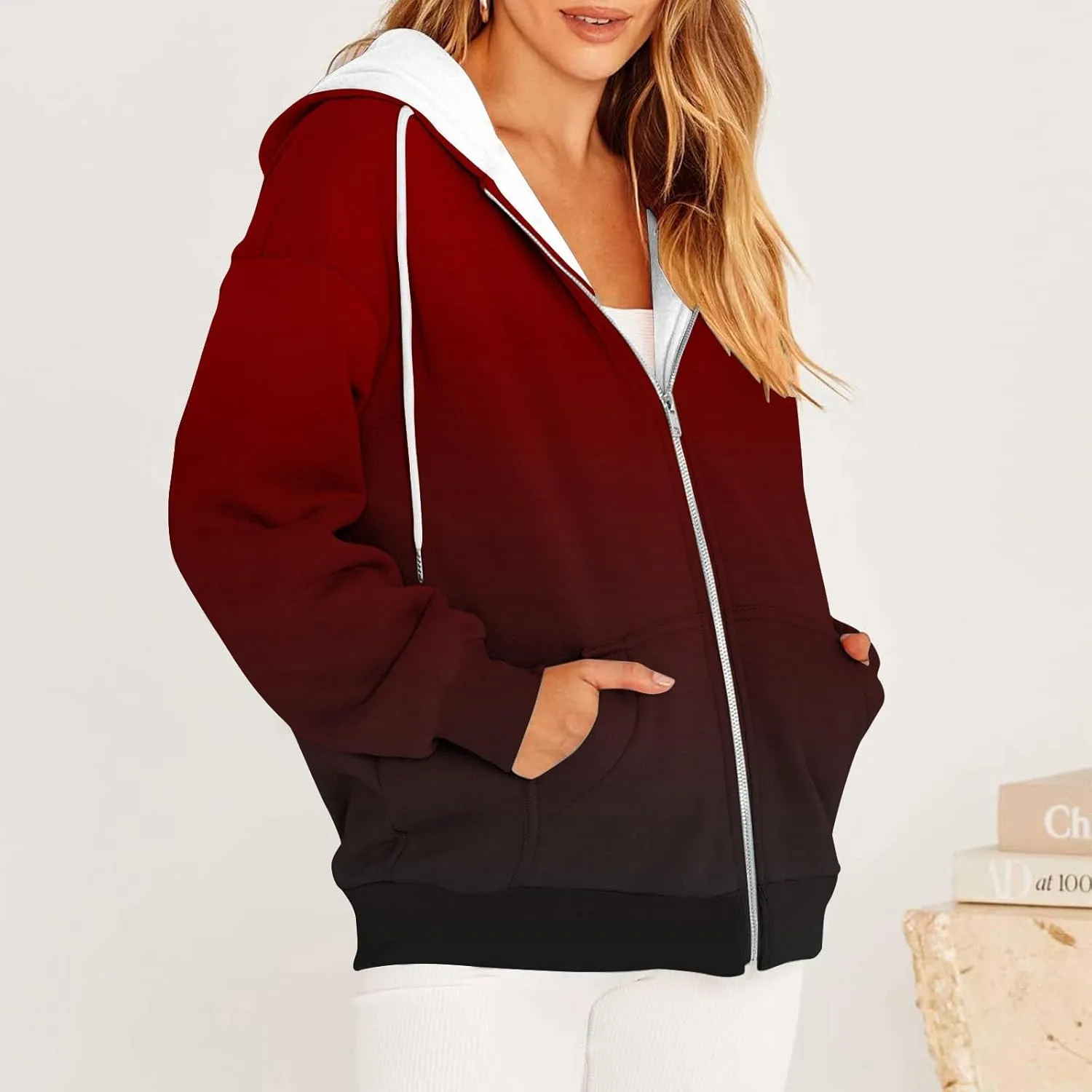 Womens Zip Up Hoodies 2024 Trendy Long Sleeve Hooded Sweatshirts With Pockets Winter Fashion Jacket Coats