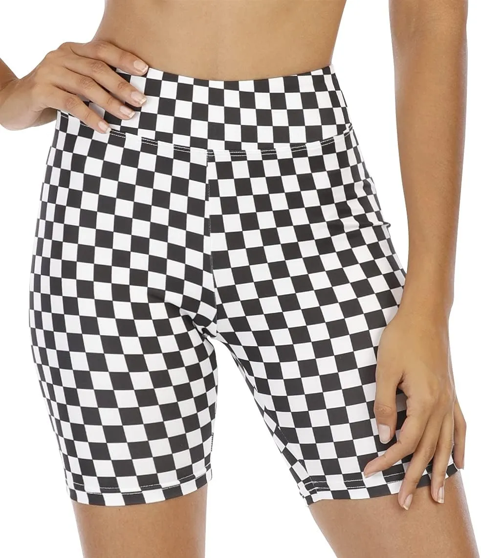 WSPLYSPJY High Waist Biker Yoga Shorts for Women's Black and White Checkered Athletic Running Workout
