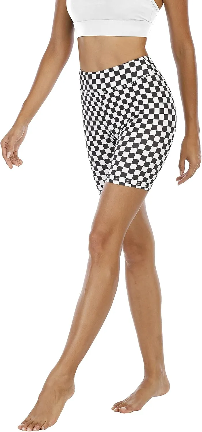 WSPLYSPJY High Waist Biker Yoga Shorts for Women's Black and White Checkered Athletic Running Workout