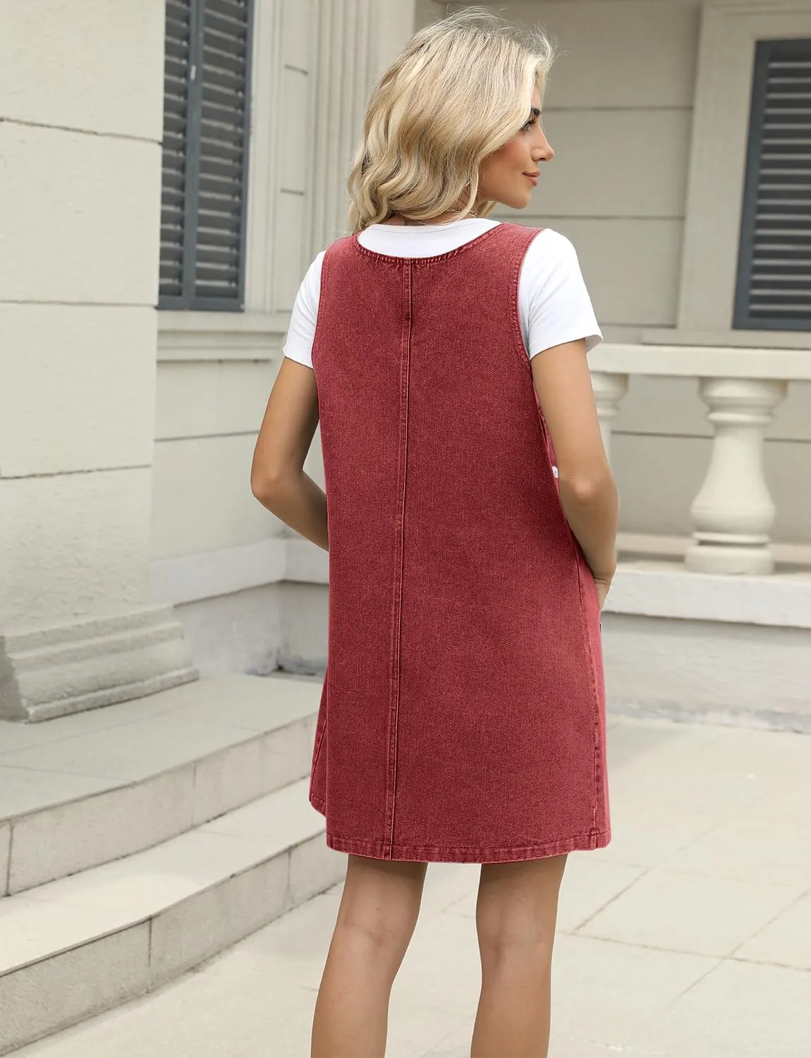Xaspee Denim Overall Dress for Women Casual Mini Sleeveless Jean Vintage Jumper Skirt Dress with Pockets