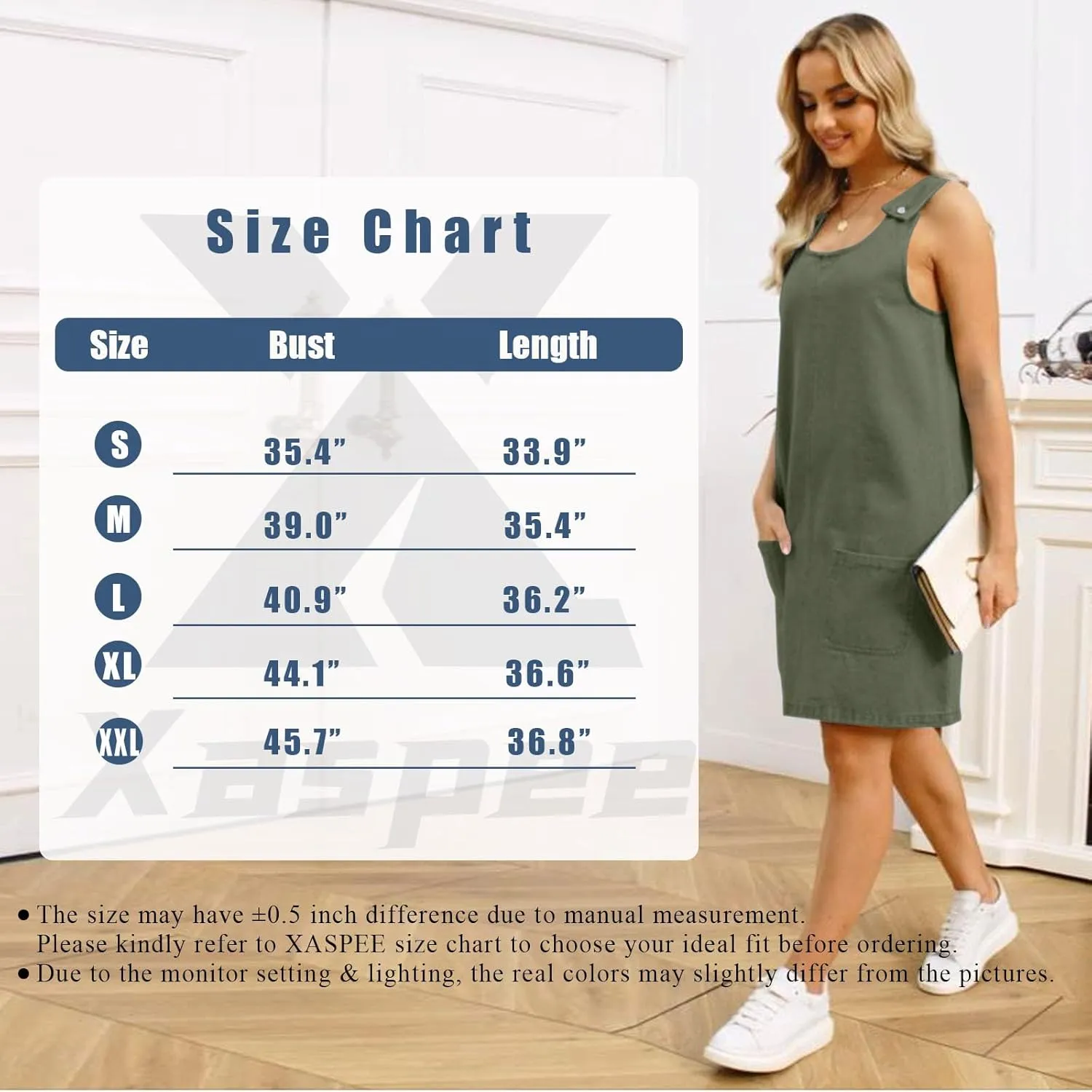 Xaspee Denim Overall Dress for Women Casual Mini Sleeveless Jean Vintage Jumper Skirt Dress with Pockets