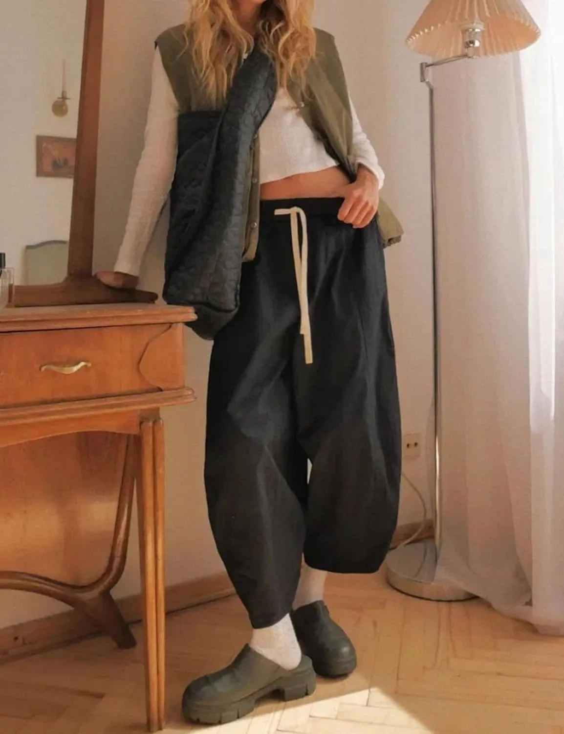 Xiaoxuemeng Barrel Jeans Women Cropped Cotton Wide Leg Pants High Waisted Denim Pants with Pockets