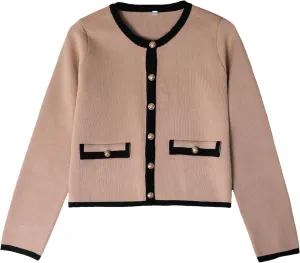 Xiaoxuemeng Womens Cardigan Sweaters Cropped Striped Button Down Knit Jackets Open Front Trendy Lady Fall Outfits