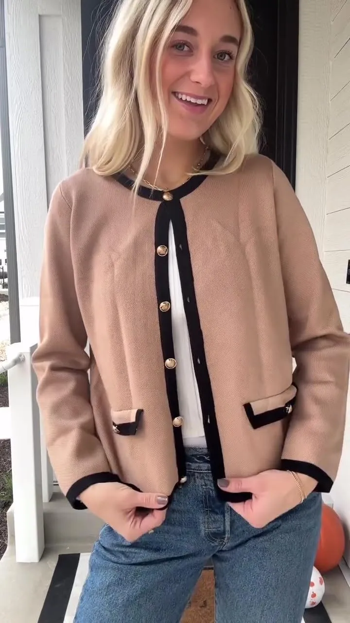 Xiaoxuemeng Womens Cardigan Sweaters Cropped Striped Button Down Knit Jackets Open Front Trendy Lady Fall Outfits
