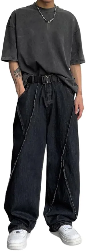 XYGJZ Men's Baggy Jeans Vintage Loose Fit Wide Leg Denim Pants Hip hop Streetwear Oversized Pants