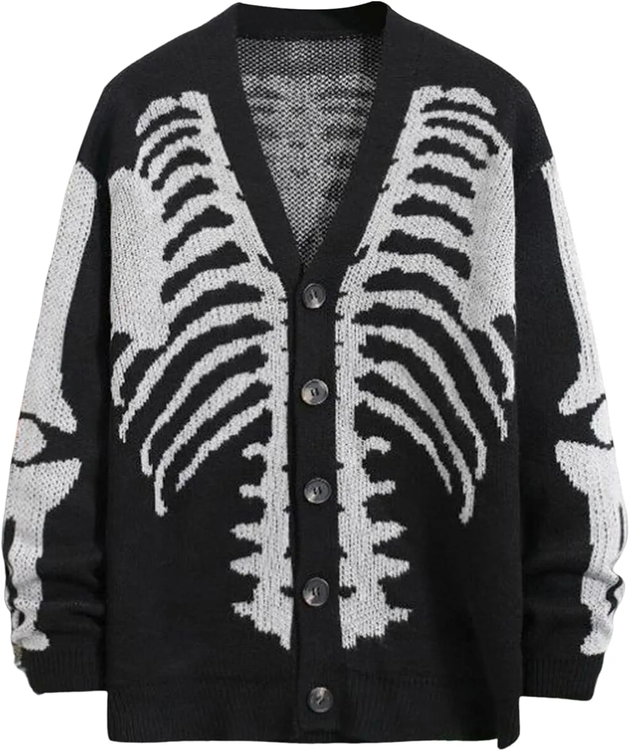 Yimoon Men's Skeleton Print Cardigan Sweaters Casual V Neck Button Down Open Front Sweater Coats
