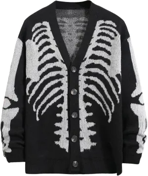 Yimoon Men's Skeleton Print Cardigan Sweaters Casual V Neck Button Down Open Front Sweater Coats