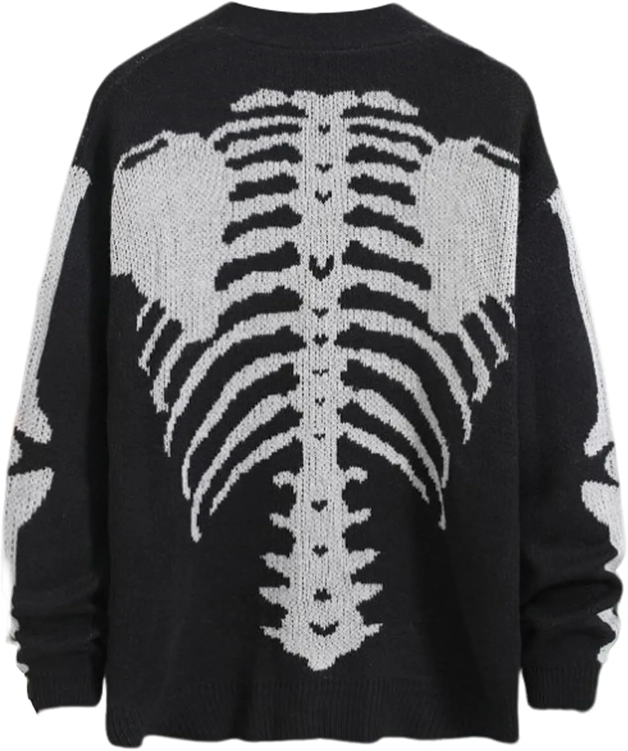 Yimoon Men's Skeleton Print Cardigan Sweaters Casual V Neck Button Down Open Front Sweater Coats
