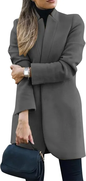 YMING Womens Casual Wool Blend Long Pea Coats Jackets Notched Open Front Outerwear Slim Fit Winter Overcoats