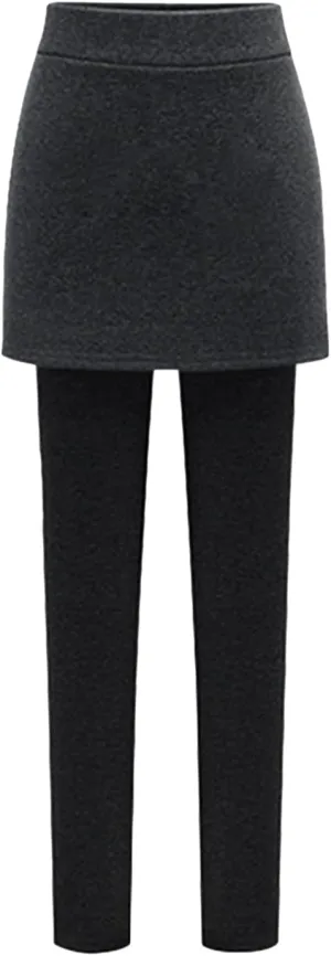 YMING Womens Fleece Lined Skirted Leggings High Waist Tummy Control Yoga Pants Thermal Slimming Attached Pants Skirts