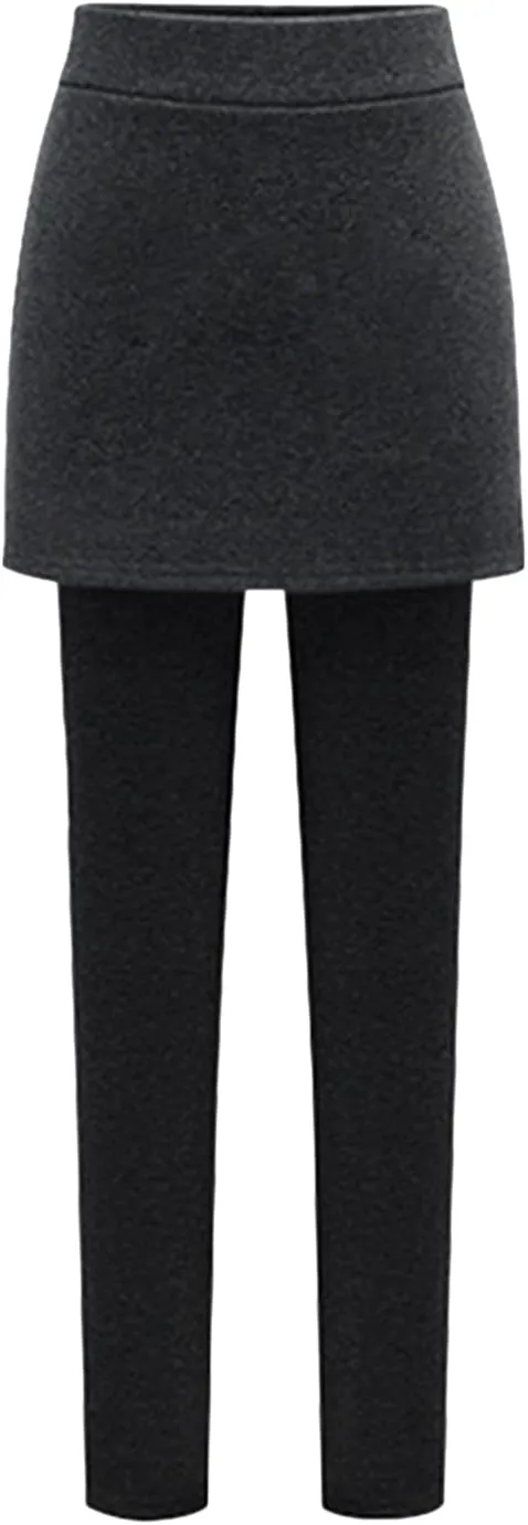 YMING Womens Fleece Lined Skirted Leggings High Waist Tummy Control Yoga Pants Thermal Slimming Attached Pants Skirts