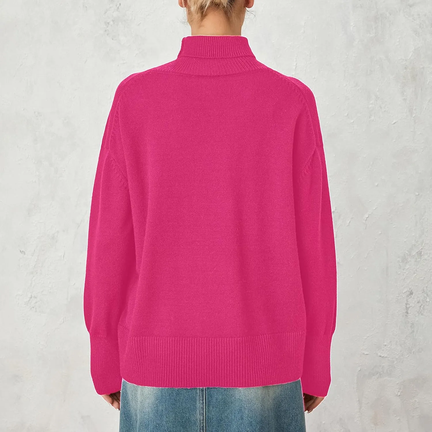 Yoawdats Women's Oversized Turtleneck Sweater Casual Long Sleeve Loose Fit Solid Color Knit Pullover Cozy Winter Knitwear