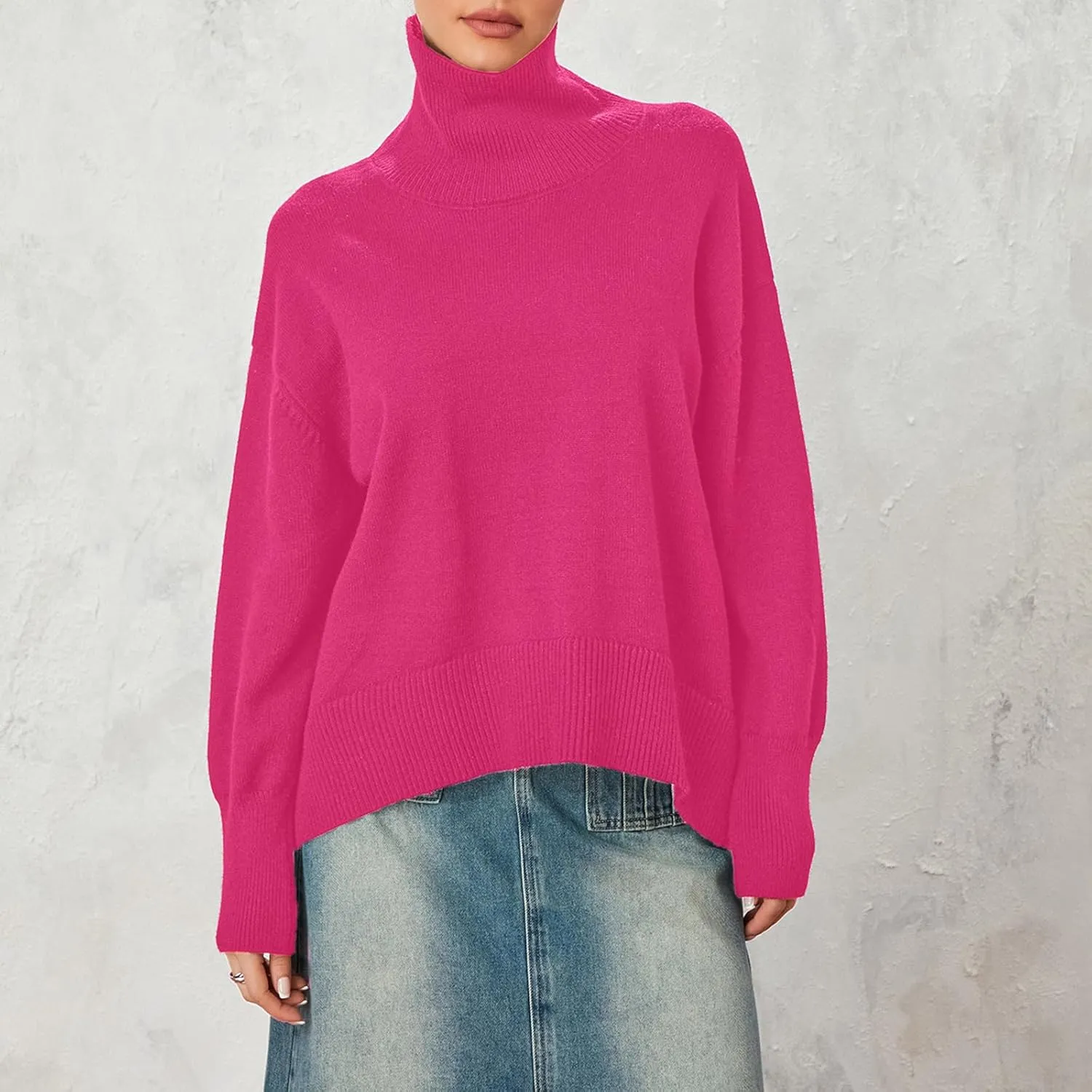 Yoawdats Women's Oversized Turtleneck Sweater Casual Long Sleeve Loose Fit Solid Color Knit Pullover Cozy Winter Knitwear