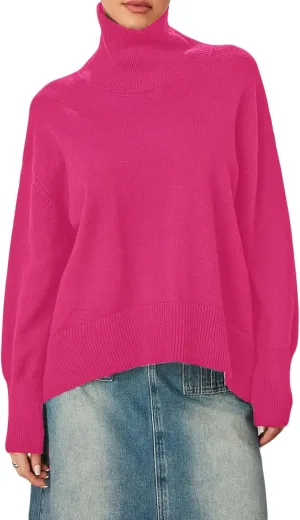 Yoawdats Women's Oversized Turtleneck Sweater Casual Long Sleeve Loose Fit Solid Color Knit Pullover Cozy Winter Knitwear