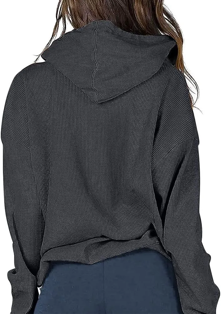 Ytfsrukp Womens Casual Full Zip Up Hoodie Jacket Waffle Sweatshirt with Pockets Oversized Hoodie Loose Fit Basic Y2K Jacket